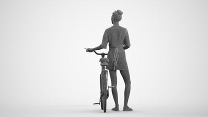 scanned 3D woman casual cycling, photogrammetry people for Enscape and V-Ray, wireframe front view