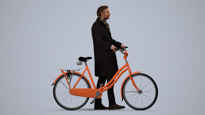 photogrammetry 3D man cycling, realistic human model archviz FBX, side view render