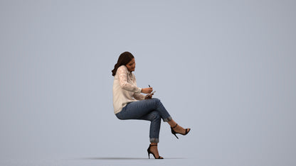 realistic 3D human woman casual sitting, archviz people FBX OBJ for Blender, side view render