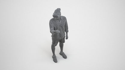 realistic 3D human man casual standing, archviz people FBX OBJ for Blender, wireframe three-quarter view