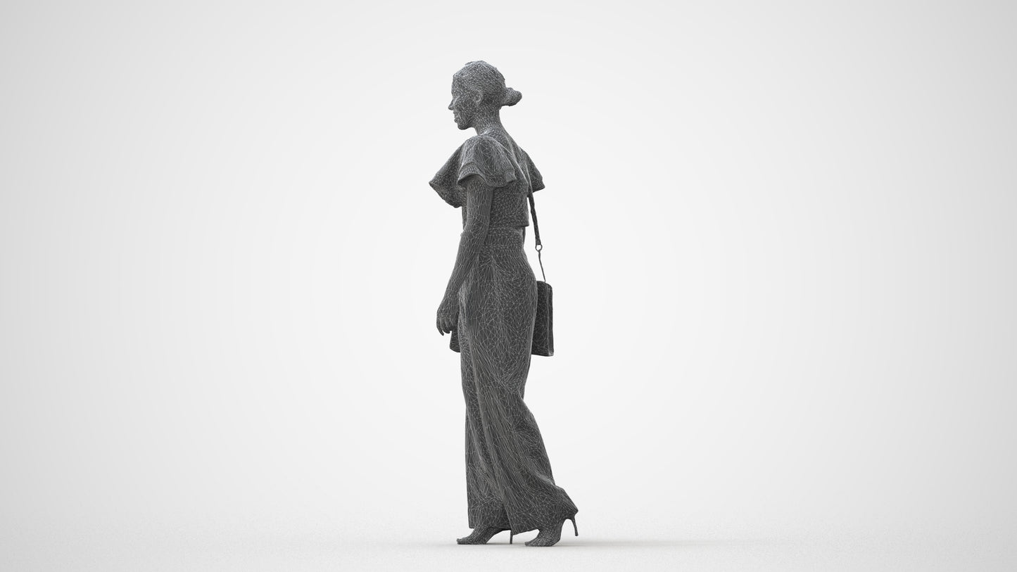 3D scanned woman walking business, photorealistic archviz people for Enscape and SketchUp, square thumbnail
