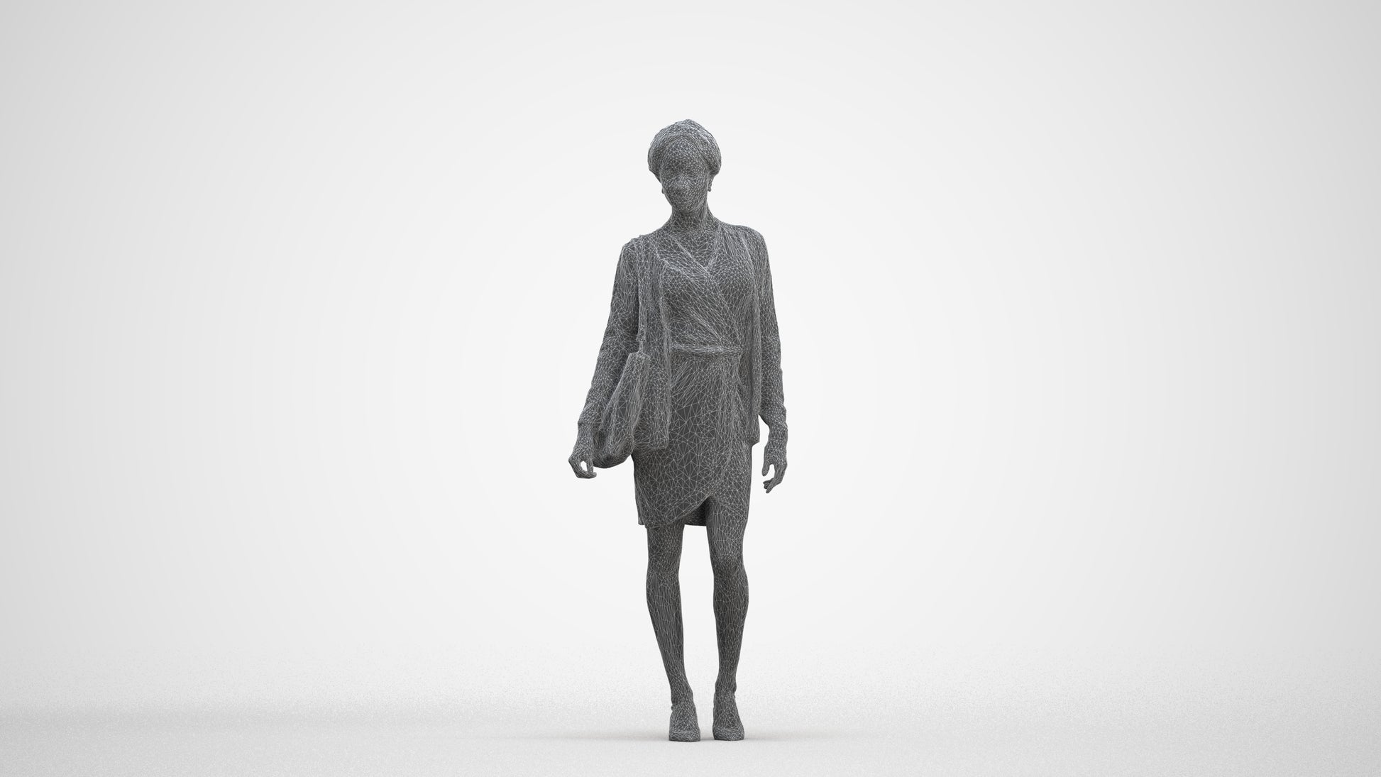 realistic 3D people woman casual walking, render-ready for V-Ray and Corona, FBX OBJ, three-quarter front view render