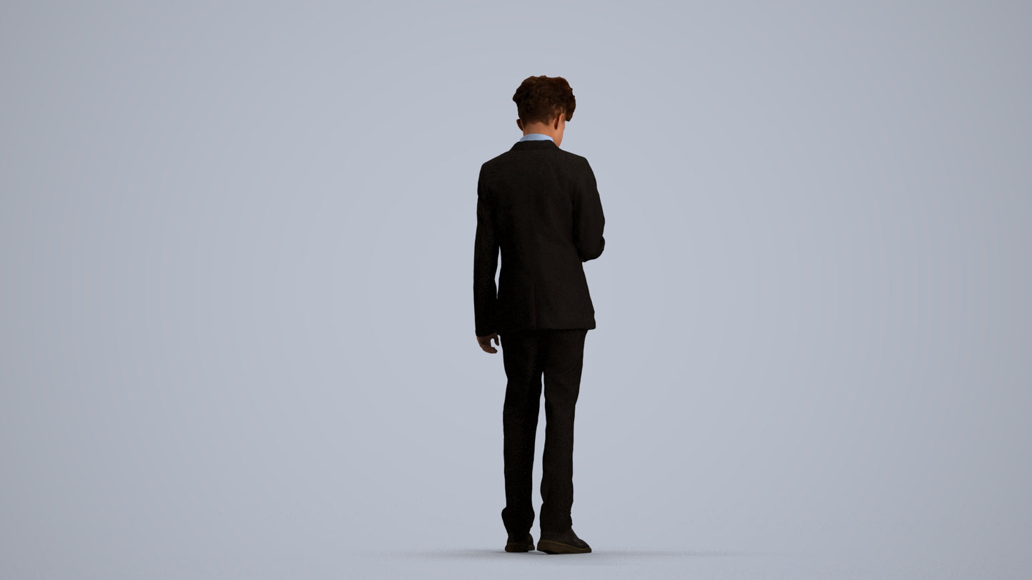 3D human model boy kids, photogrammetry scanned person for archviz, front view render