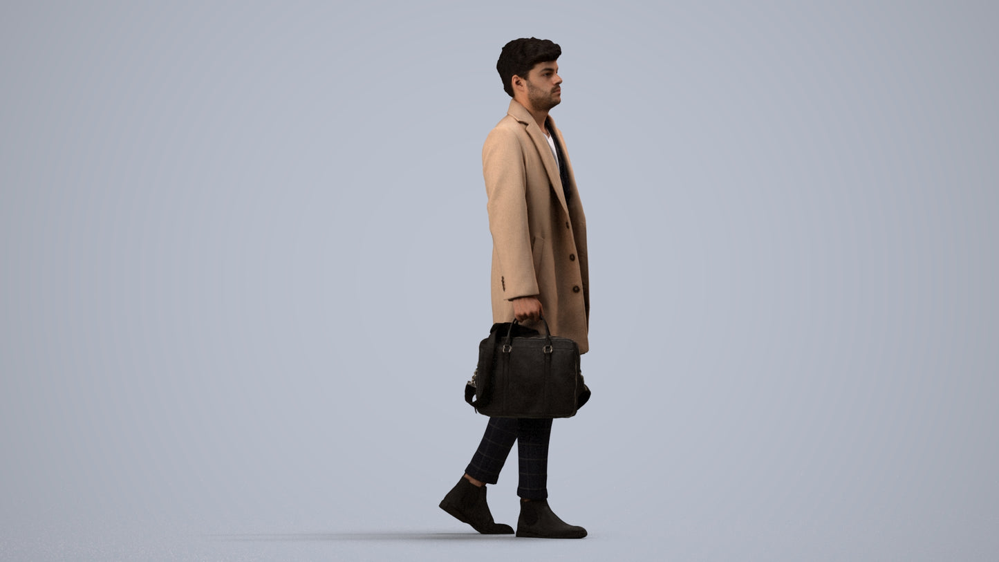 realistic 3D human man business walking, archviz people FBX OBJ for Blender, side view render