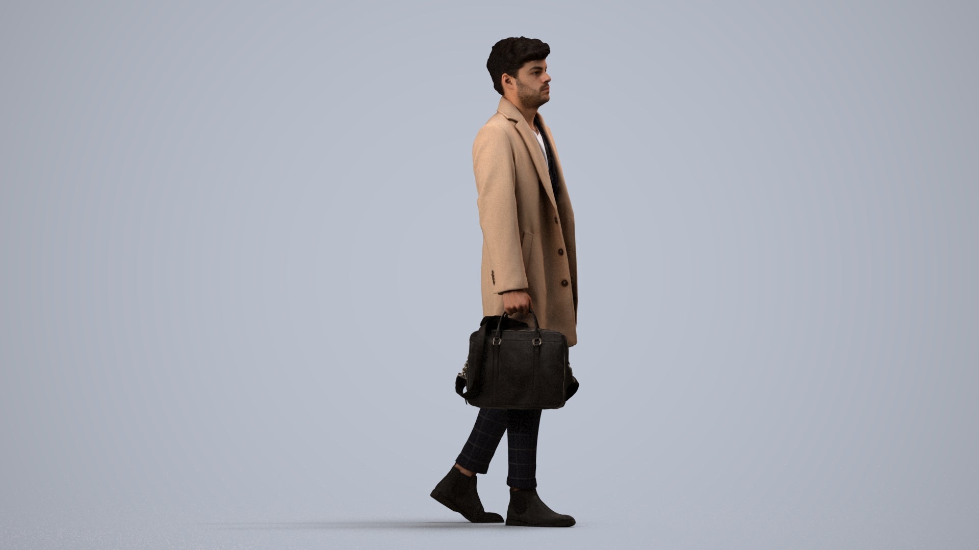 realistic 3D human man business walking, archviz people FBX OBJ for Blender, side view render