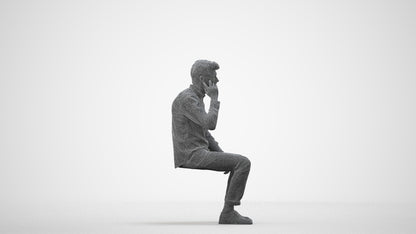 3D people model man casual sitting, scanned human for 3ds Max rendering, wireframe side view
