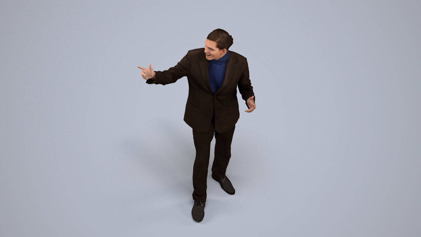 realistic 3D human man business, archviz people FBX OBJ for Blender, back view render