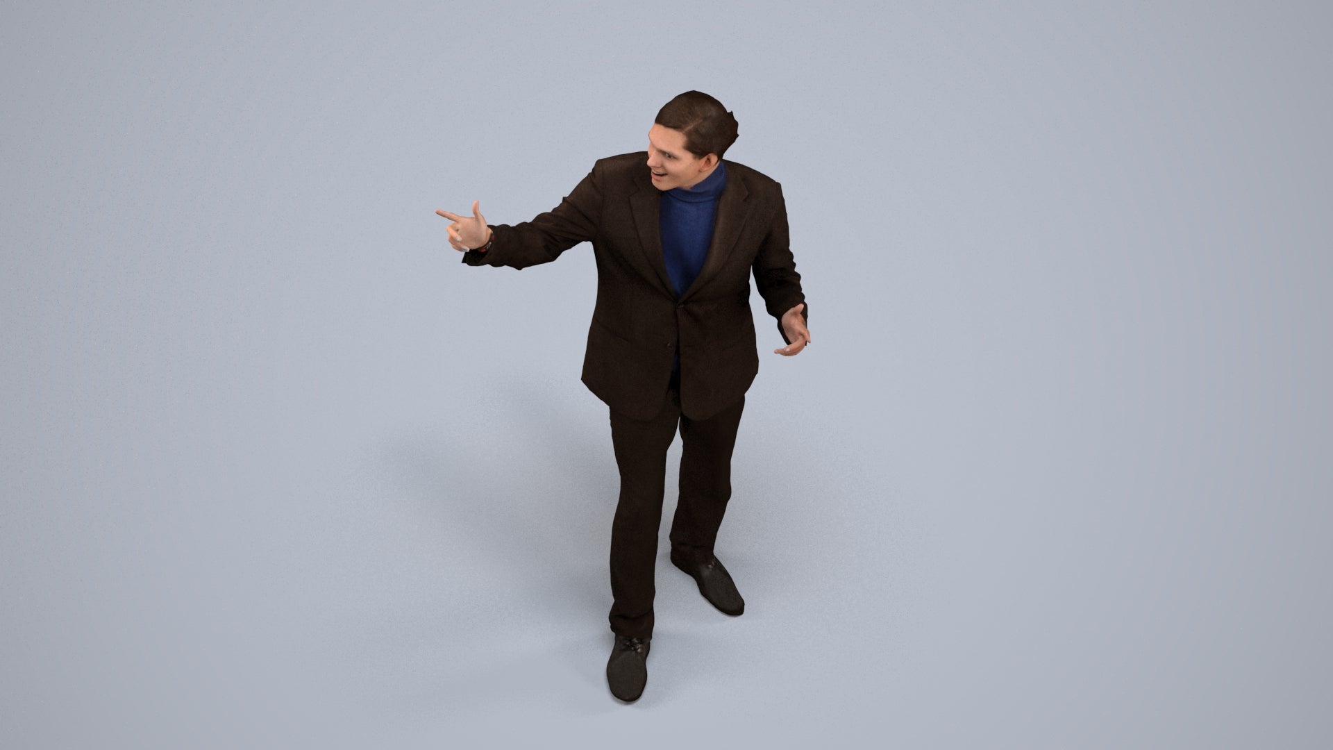 realistic 3D human man business, archviz people FBX OBJ for Blender, back view render