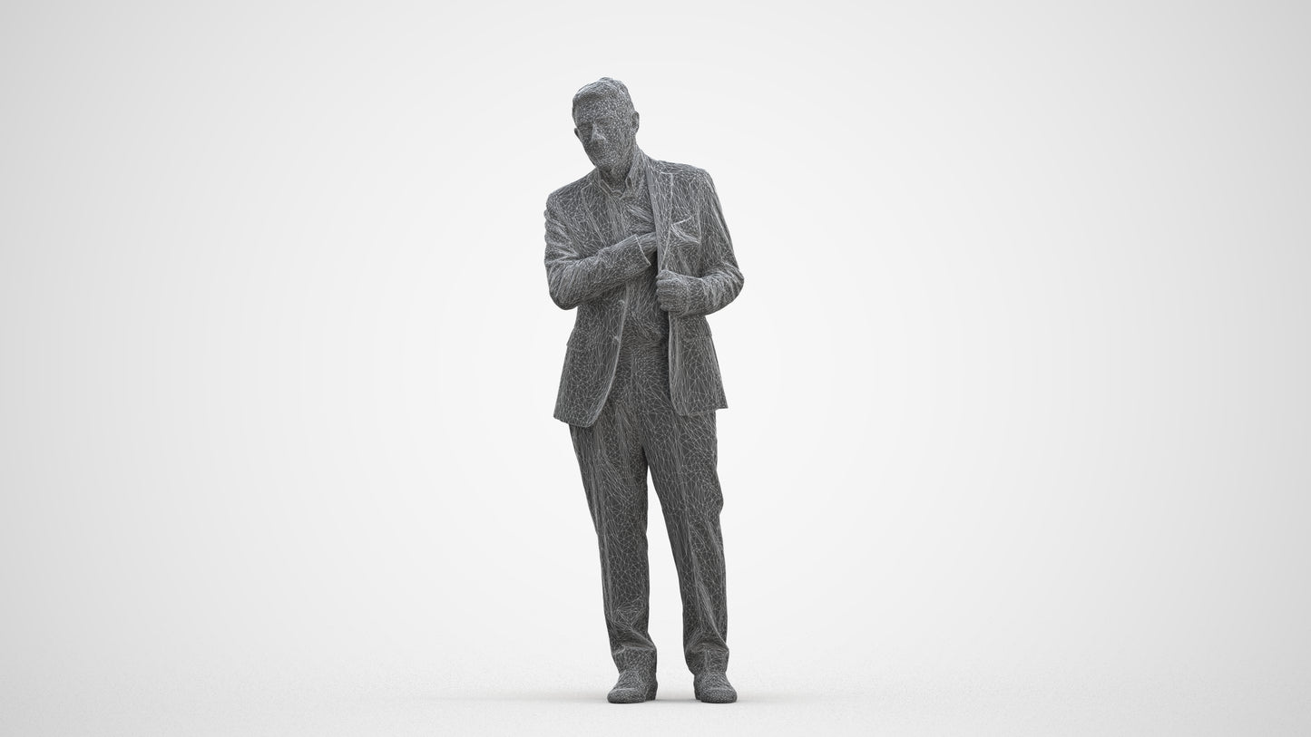 3D people model senior man business, scanned human for 3ds Max rendering, three-quarter front view render