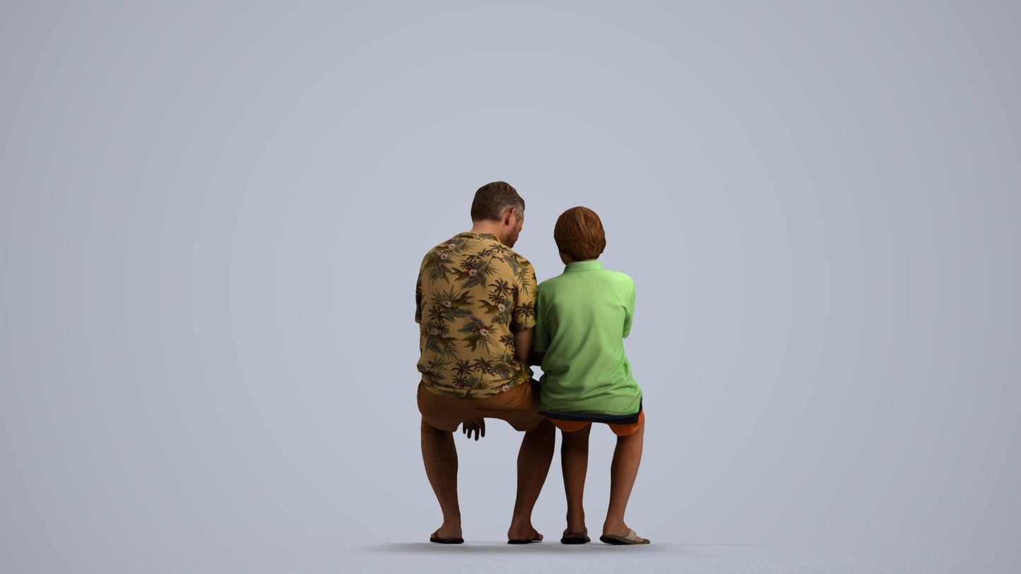 realistic 3D boy kids, scanned archviz people for Blender and 3ds Max, front view render