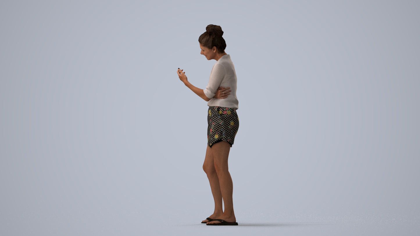 scanned 3D woman casual standing, photogrammetry people for Enscape and V-Ray, three-quarter view render