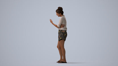 scanned 3D woman casual standing, photogrammetry people for Enscape and V-Ray, three-quarter view render