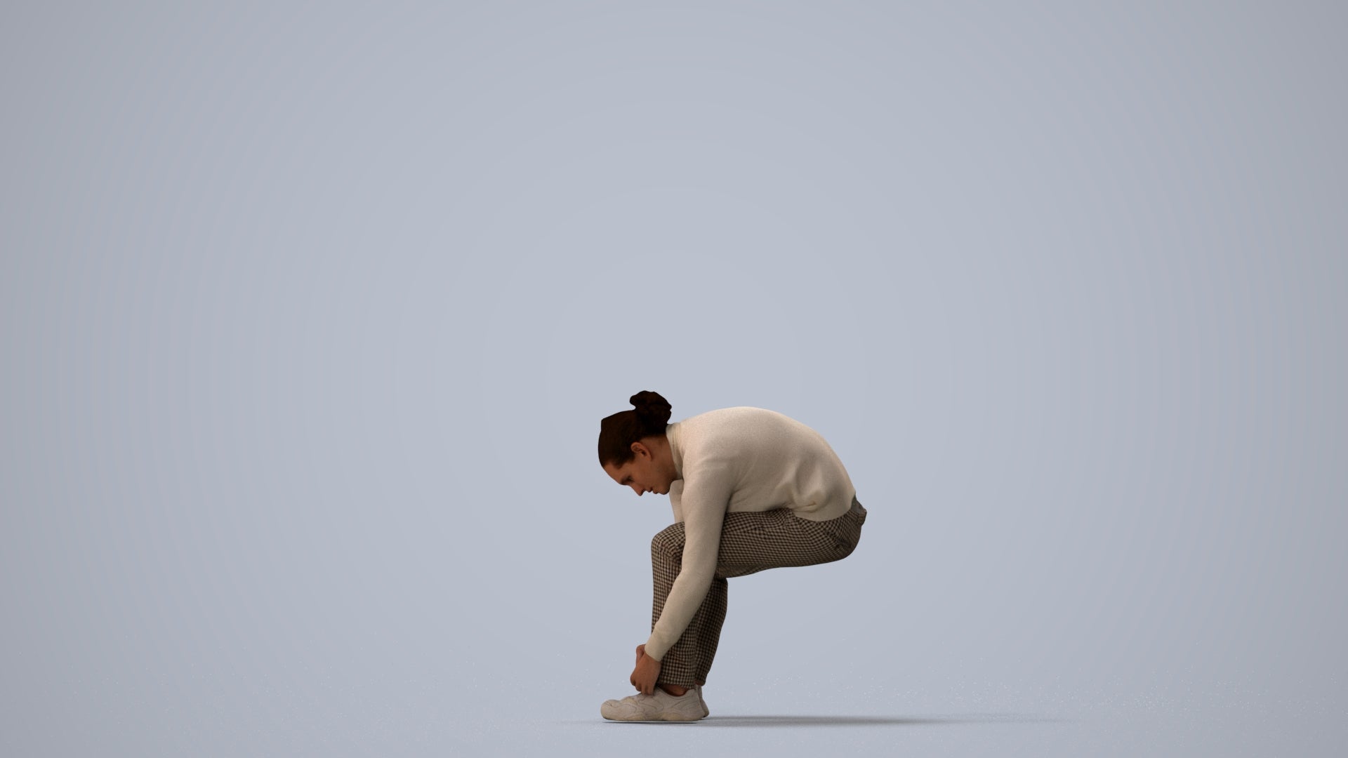 3D scanned man sitting casual, photorealistic archviz people for Enscape and SketchUp, three-quarter view render