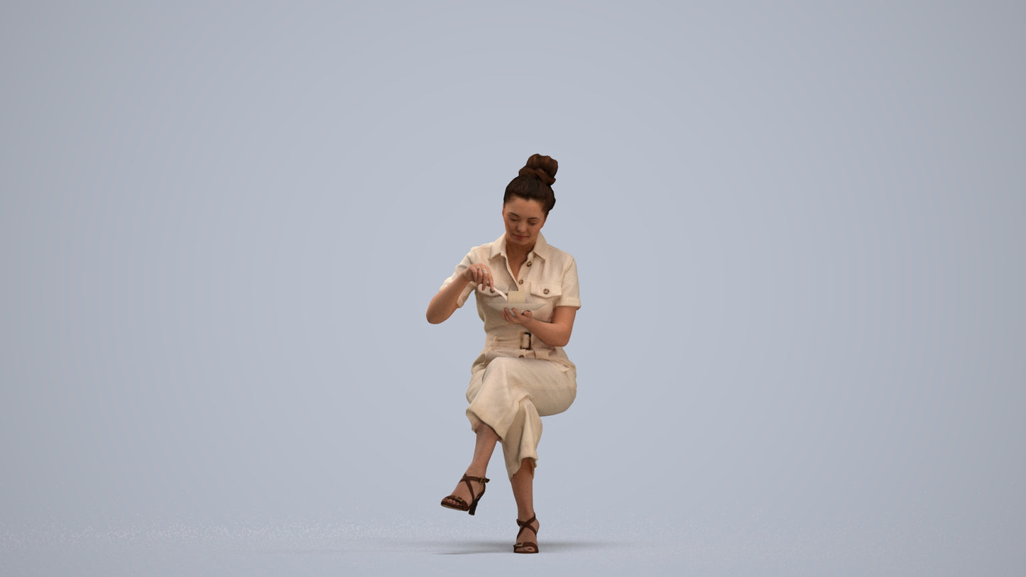 photogrammetry 3D woman formal sitting, realistic human model archviz FBX, standing pose render