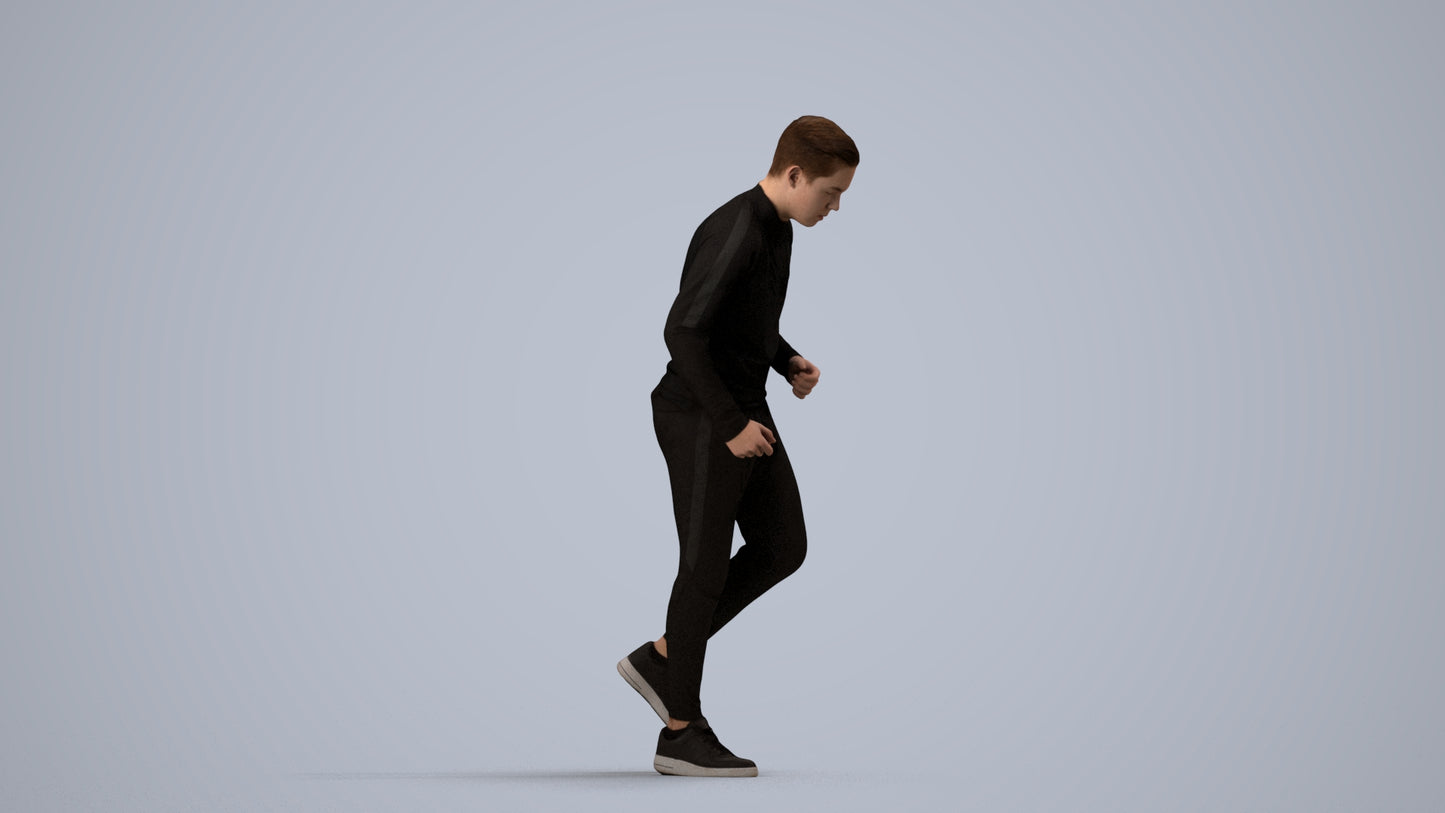 3D scanned boy sport casual, photorealistic archviz people for Enscape and SketchUp, side view render