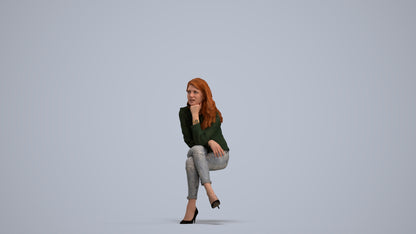 realistic 3D human woman casual sitting, archviz people FBX OBJ for Blender, standing pose render