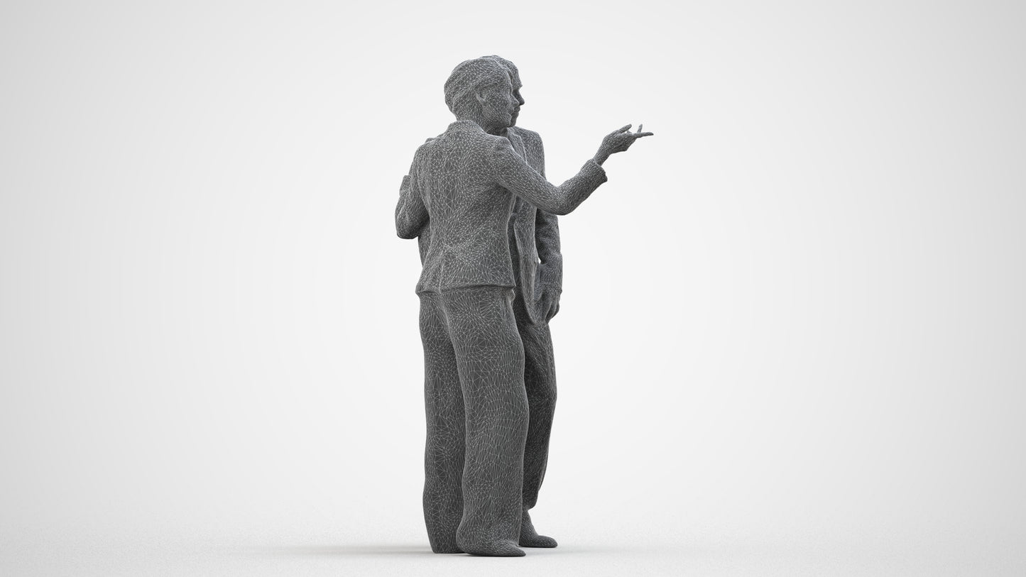 realistic 3D human woman formal couple, archviz people FBX OBJ for Blender, wireframe side view
