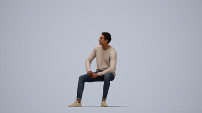 scanned 3D man casual sitting, photogrammetry people for Enscape and V-Ray, side view render