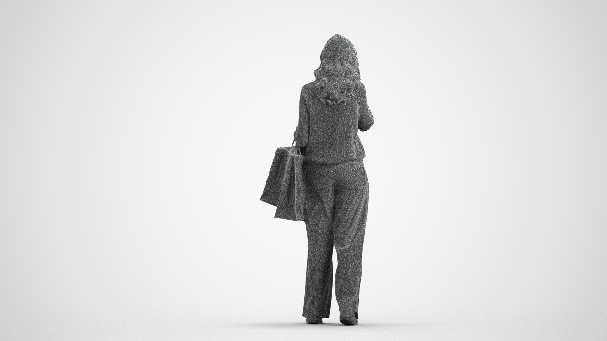 realistic 3D people woman casual walking, render-ready for V-Ray and Corona, FBX OBJ, wireframe front view