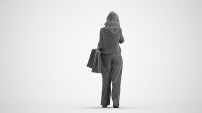 realistic 3D people woman casual walking, render-ready for V-Ray and Corona, FBX OBJ, wireframe front view