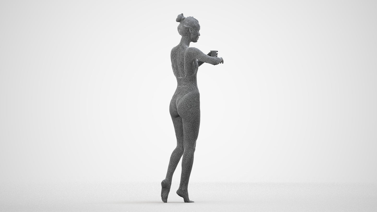3D people model woman pool, scanned human for 3ds Max rendering, wireframe side view