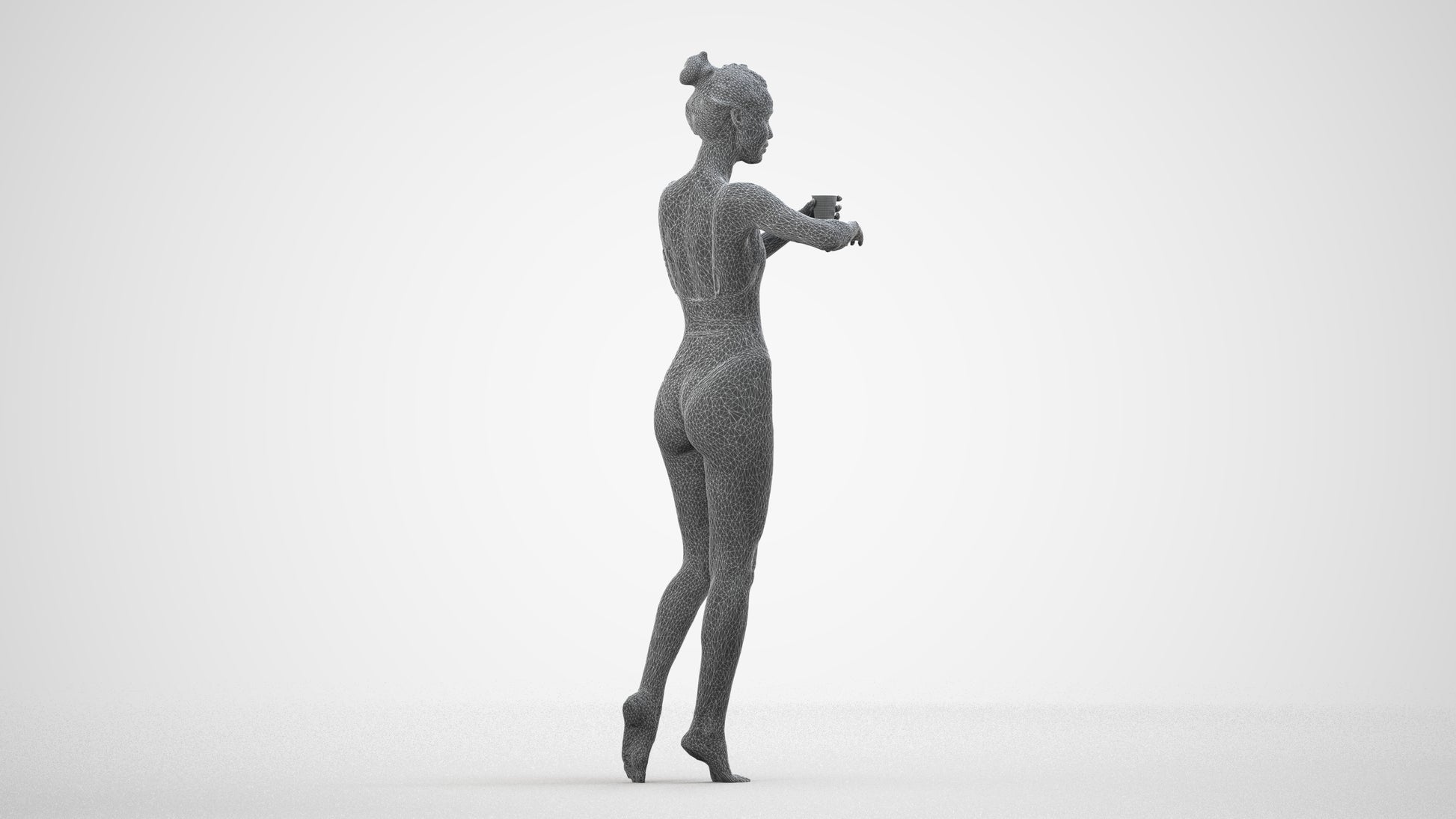 3D people model woman pool, scanned human for 3ds Max rendering, wireframe side view