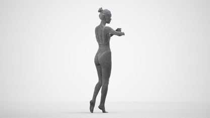 3D people model woman pool, scanned human for 3ds Max rendering, wireframe side view
