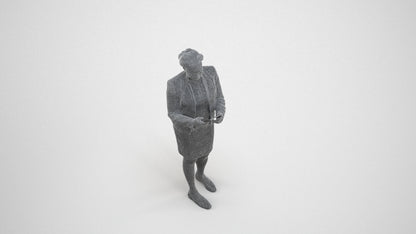3D human model woman business standing, photogrammetry scanned person for archviz, wireframe three-quarter view