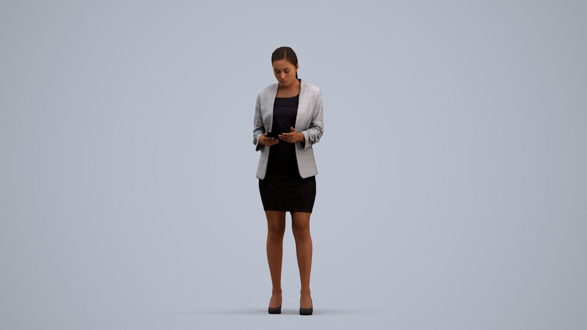 3D people model woman business, scanned human for 3ds Max rendering, standing pose render