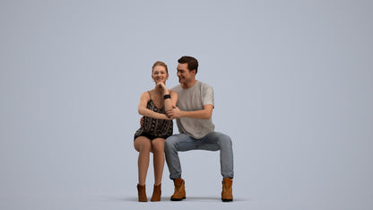 3D human model woman casual couple, photogrammetry scanned person for archviz, standing pose render