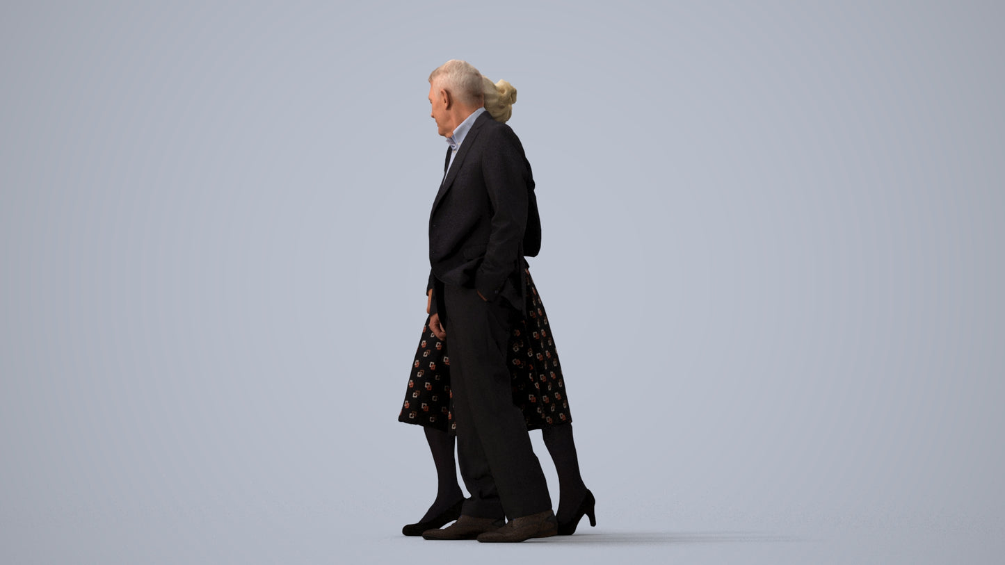 realistic 3D people senior woman formal couple, render-ready for V-Ray and Corona, FBX OBJ, three-quarter view render