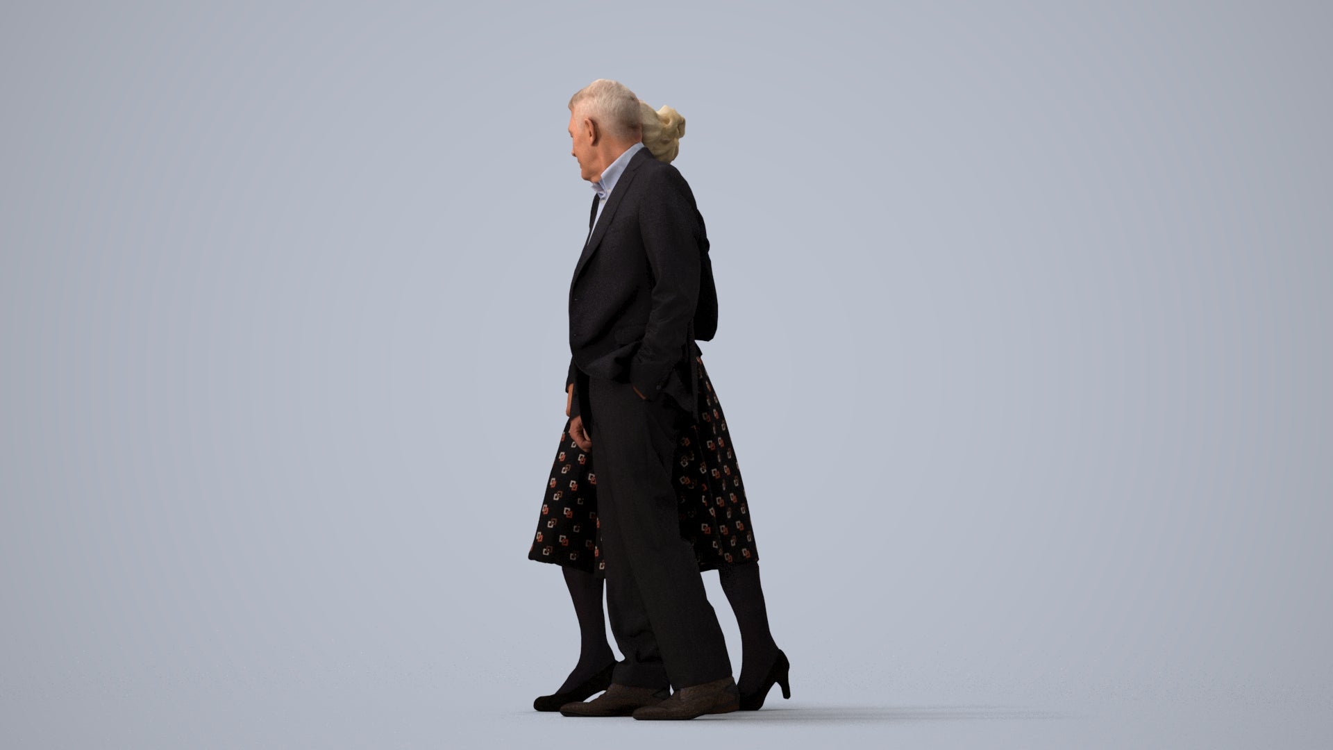 realistic 3D people senior woman formal couple, render-ready for V-Ray and Corona, FBX OBJ, three-quarter view render