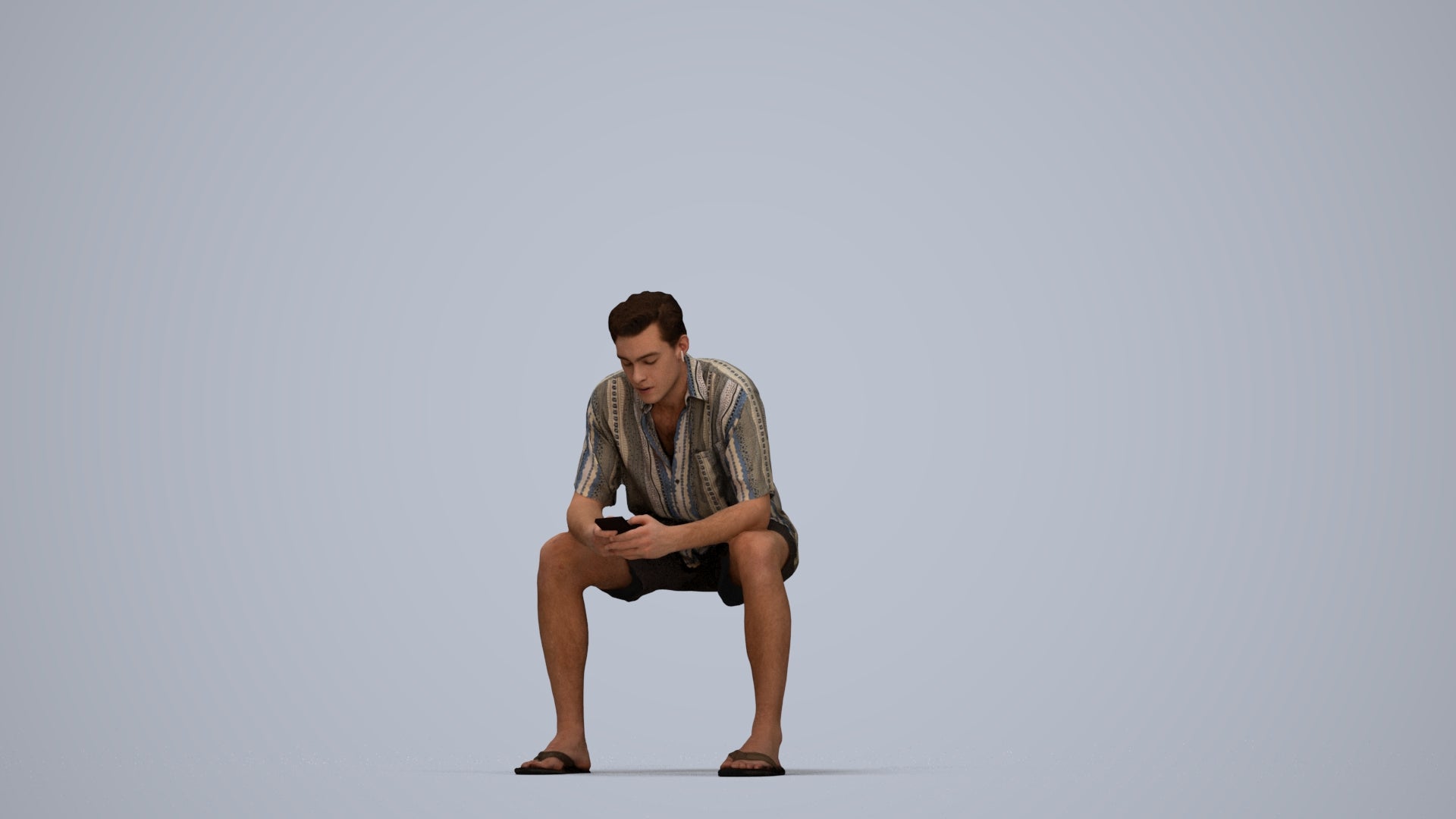 realistic 3D human man casual sitting, archviz people FBX OBJ for Blender, top-down view render