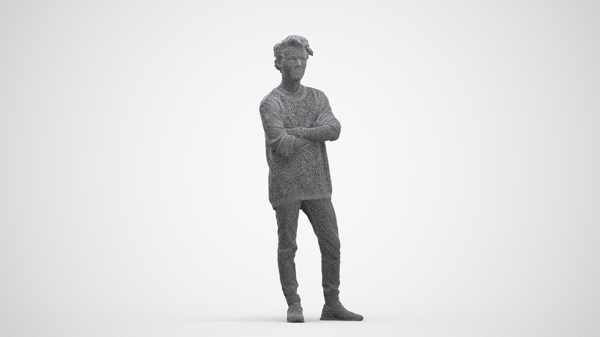 photogrammetry 3D man casual standing, realistic human model archviz FBX, three-quarter front view render