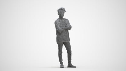 photogrammetry 3D man casual standing, realistic human model archviz FBX, three-quarter front view render