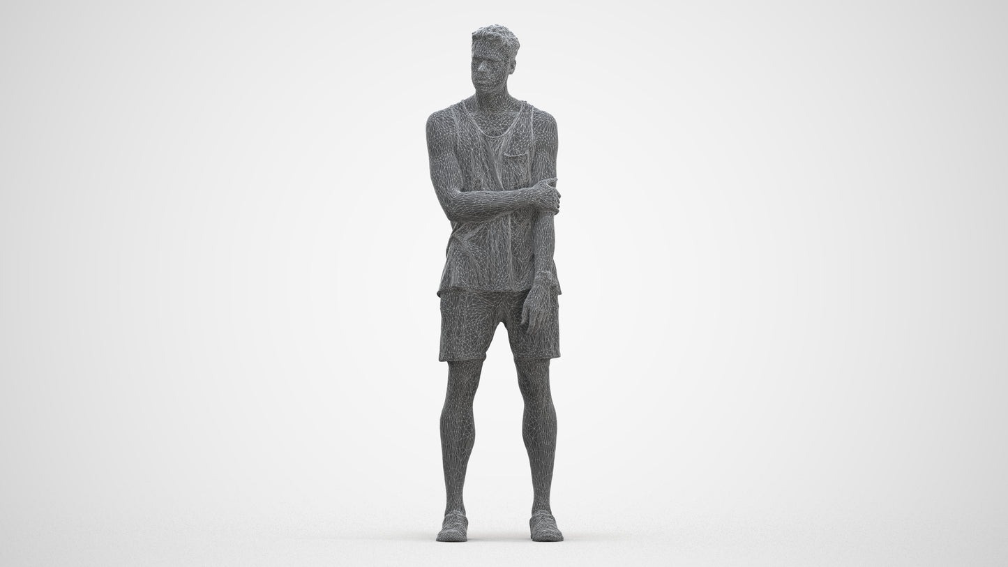 3D human model man casual standing, photogrammetry scanned person for archviz, three-quarter front view render