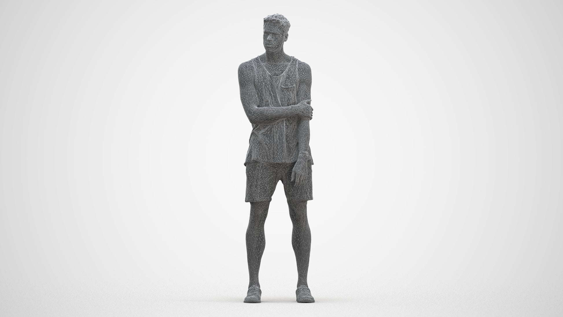 3D human model man casual standing, photogrammetry scanned person for archviz, three-quarter front view render
