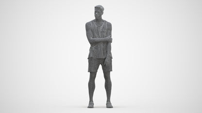 3D human model man casual standing, photogrammetry scanned person for archviz, three-quarter front view render