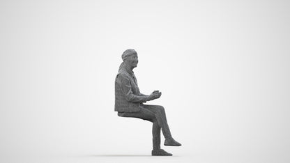 realistic 3D people senior woman casual sitting, render-ready for V-Ray and Corona, FBX OBJ, wireframe side view