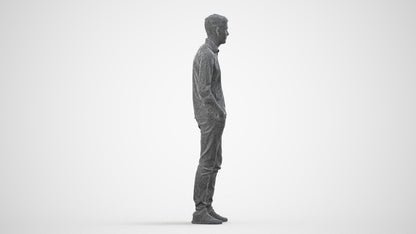 scanned 3D man casual standing, photogrammetry people for Enscape and V-Ray, wireframe side view