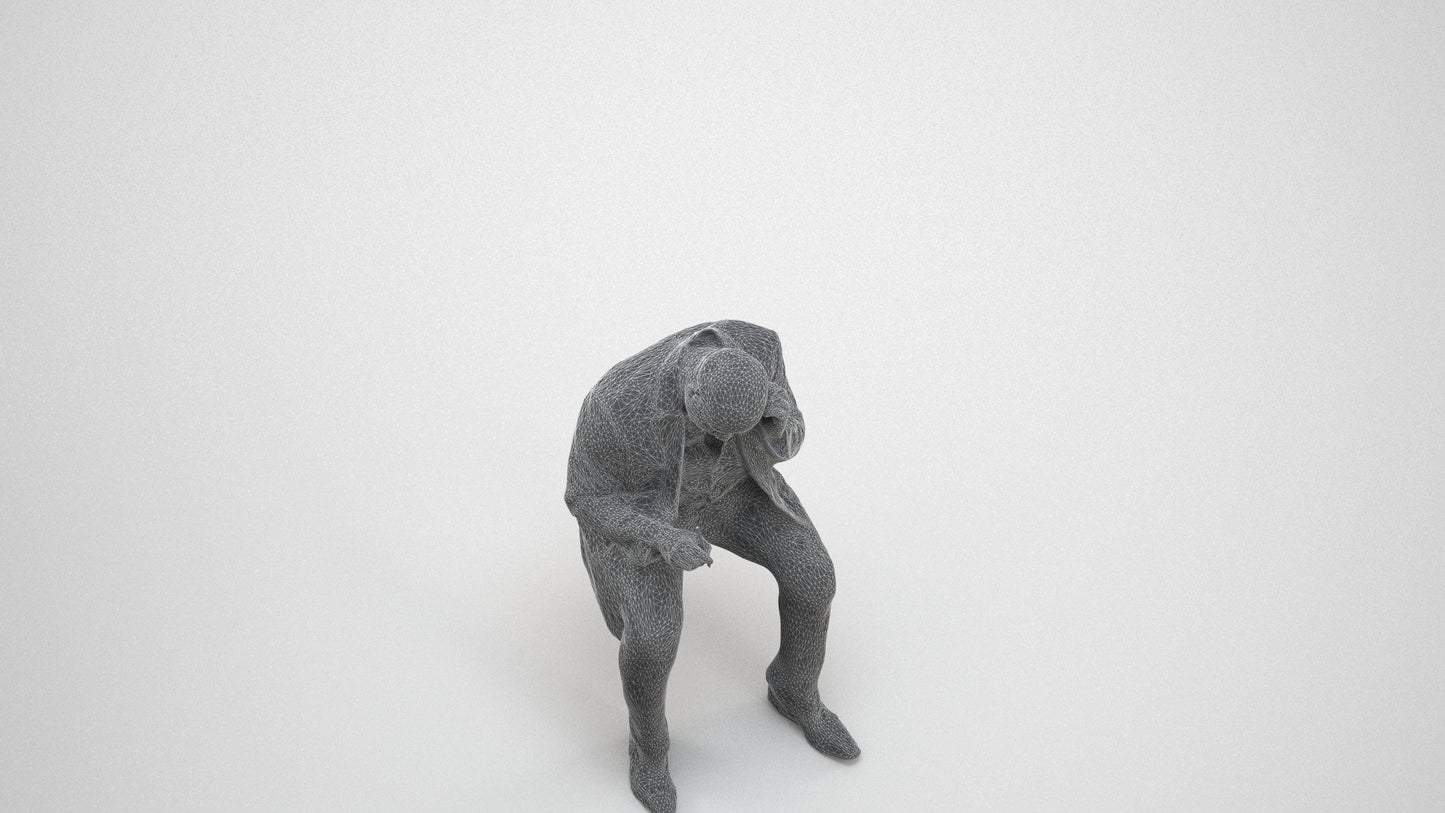 realistic 3D human man business, archviz people FBX OBJ for Blender, wireframe three-quarter view