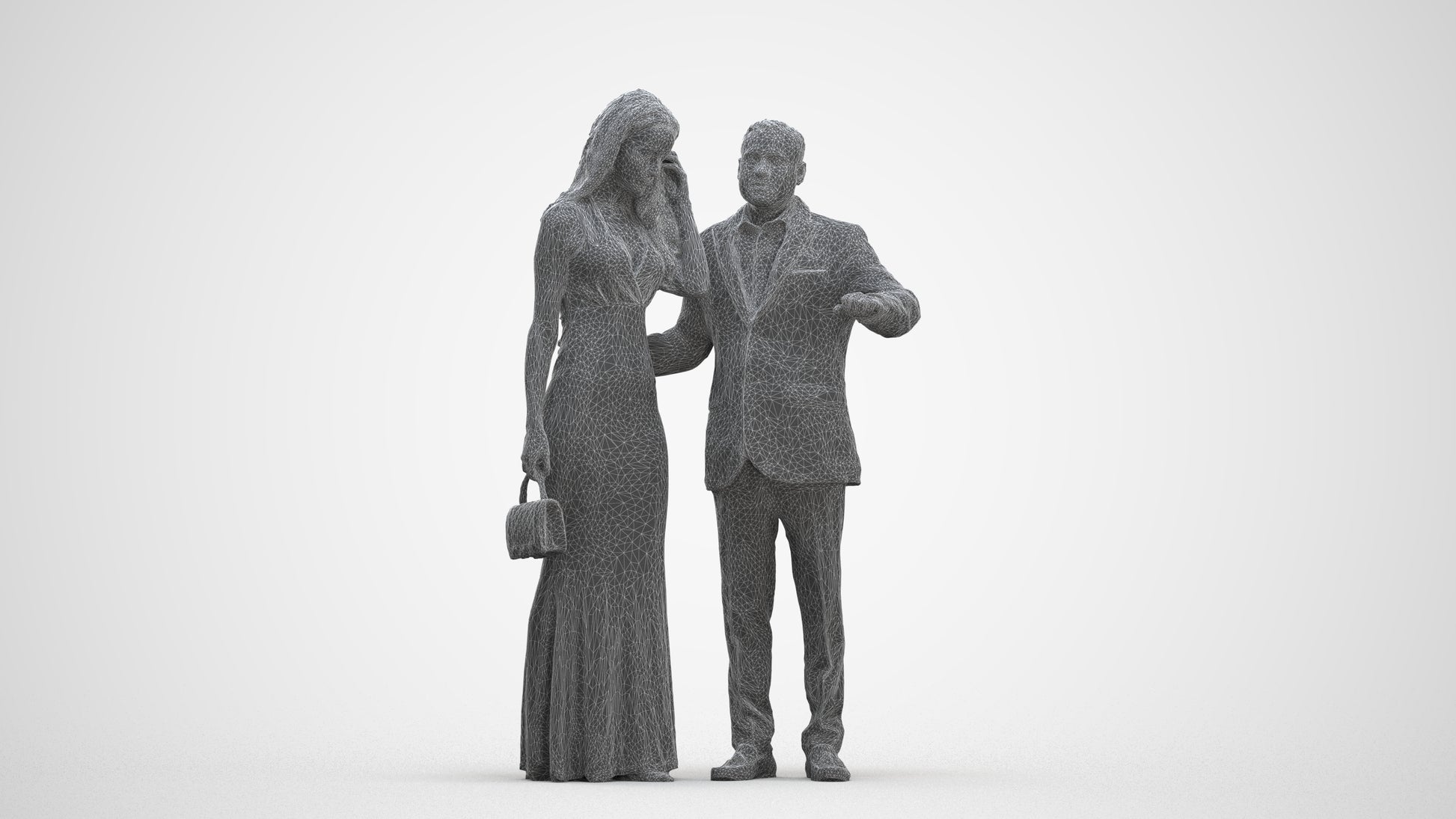 3D people model man formal couple, scanned human for 3ds Max rendering, three-quarter front view render