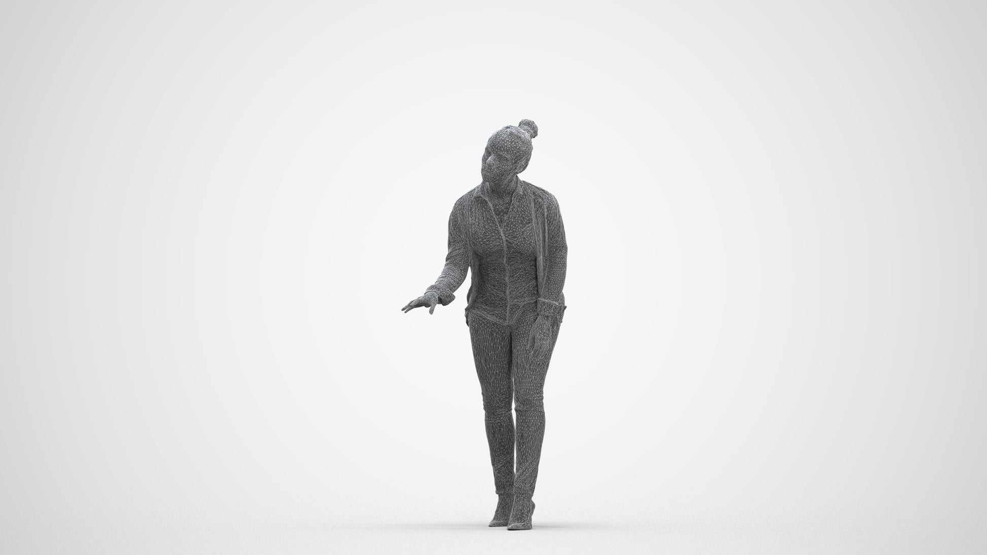 3D people model woman business standing, scanned human for 3ds Max rendering, three-quarter front view render