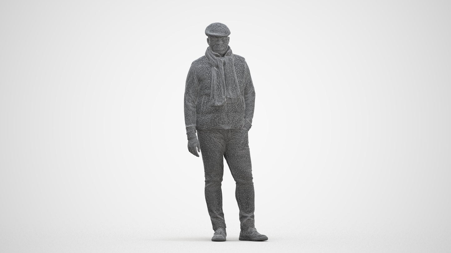 3D scanned man standing casual, photorealistic archviz people for Enscape and SketchUp, three-quarter front view render