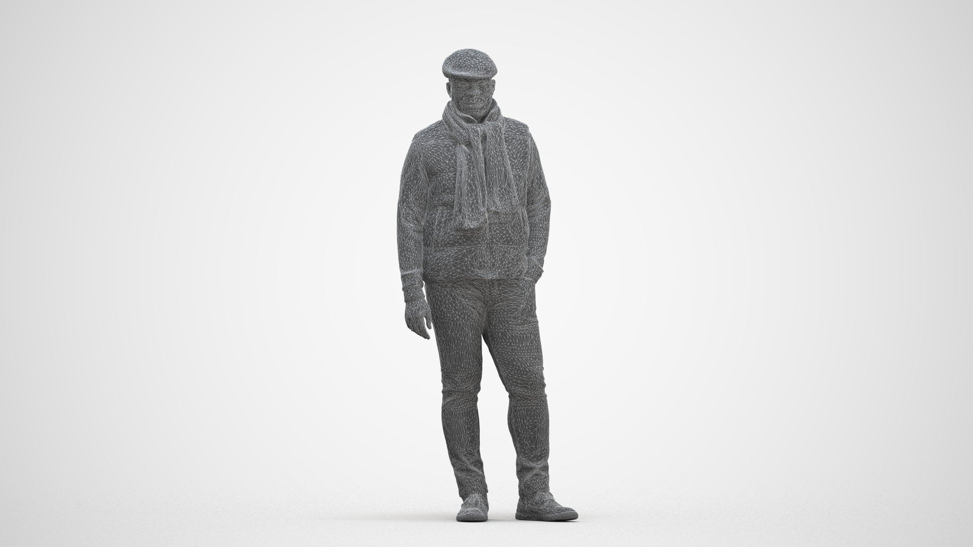 3D scanned man standing casual, photorealistic archviz people for Enscape and SketchUp, three-quarter front view render