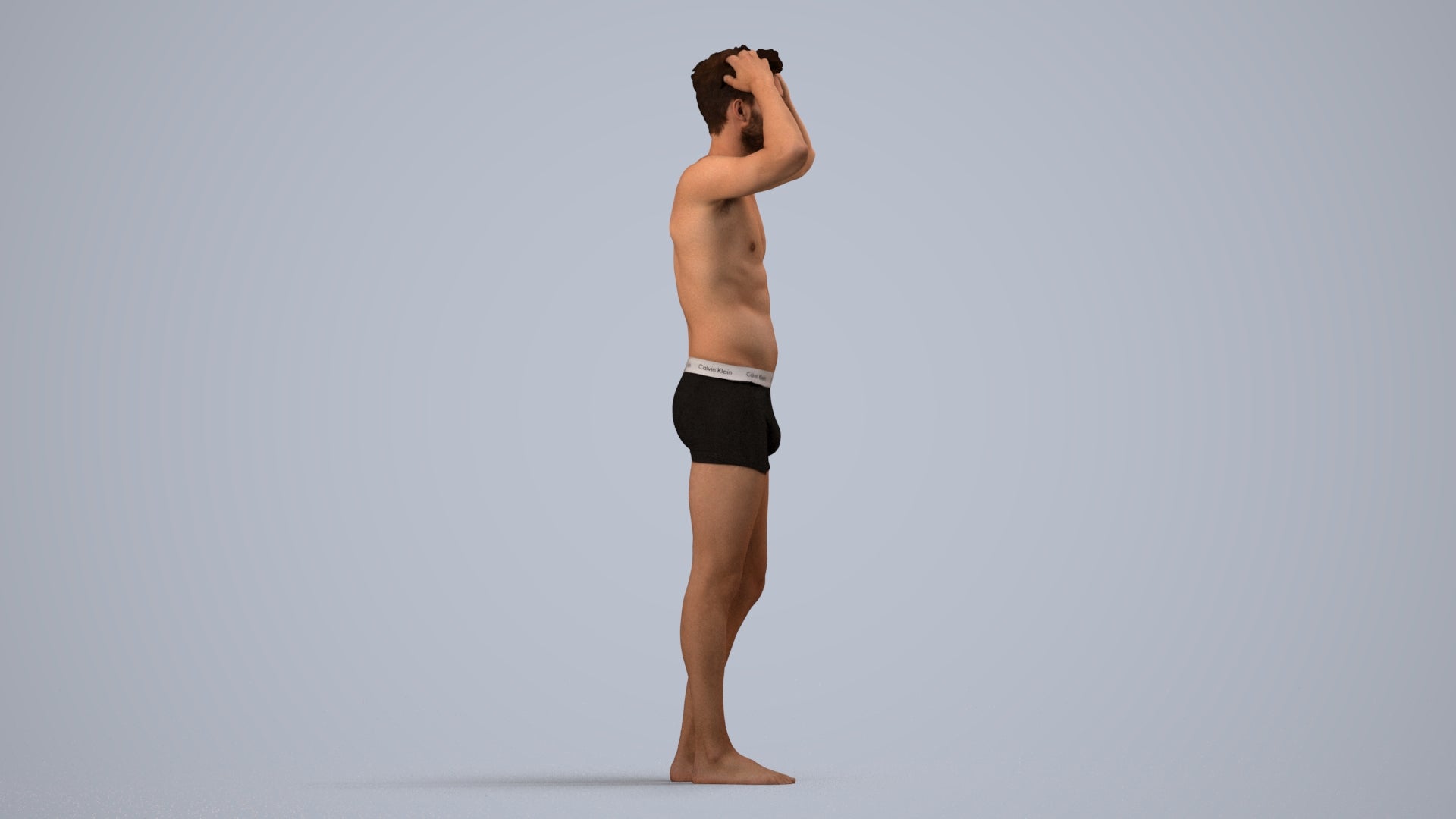 scanned 3D man bathroom, photogrammetry people for Enscape and V-Ray, side view render