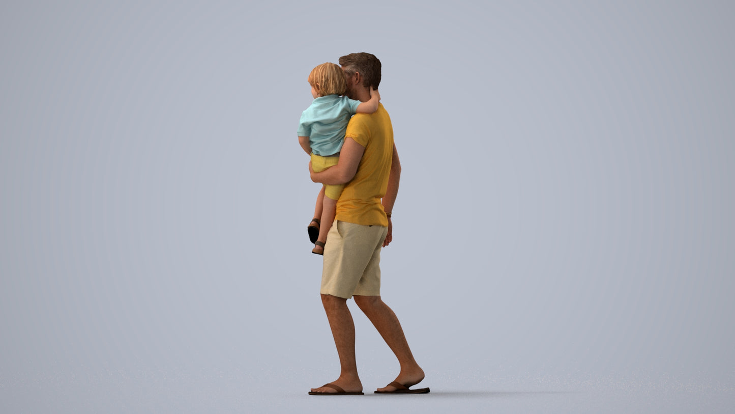 realistic 3D human boy casual kids, archviz people FBX OBJ for Blender, three-quarter view render