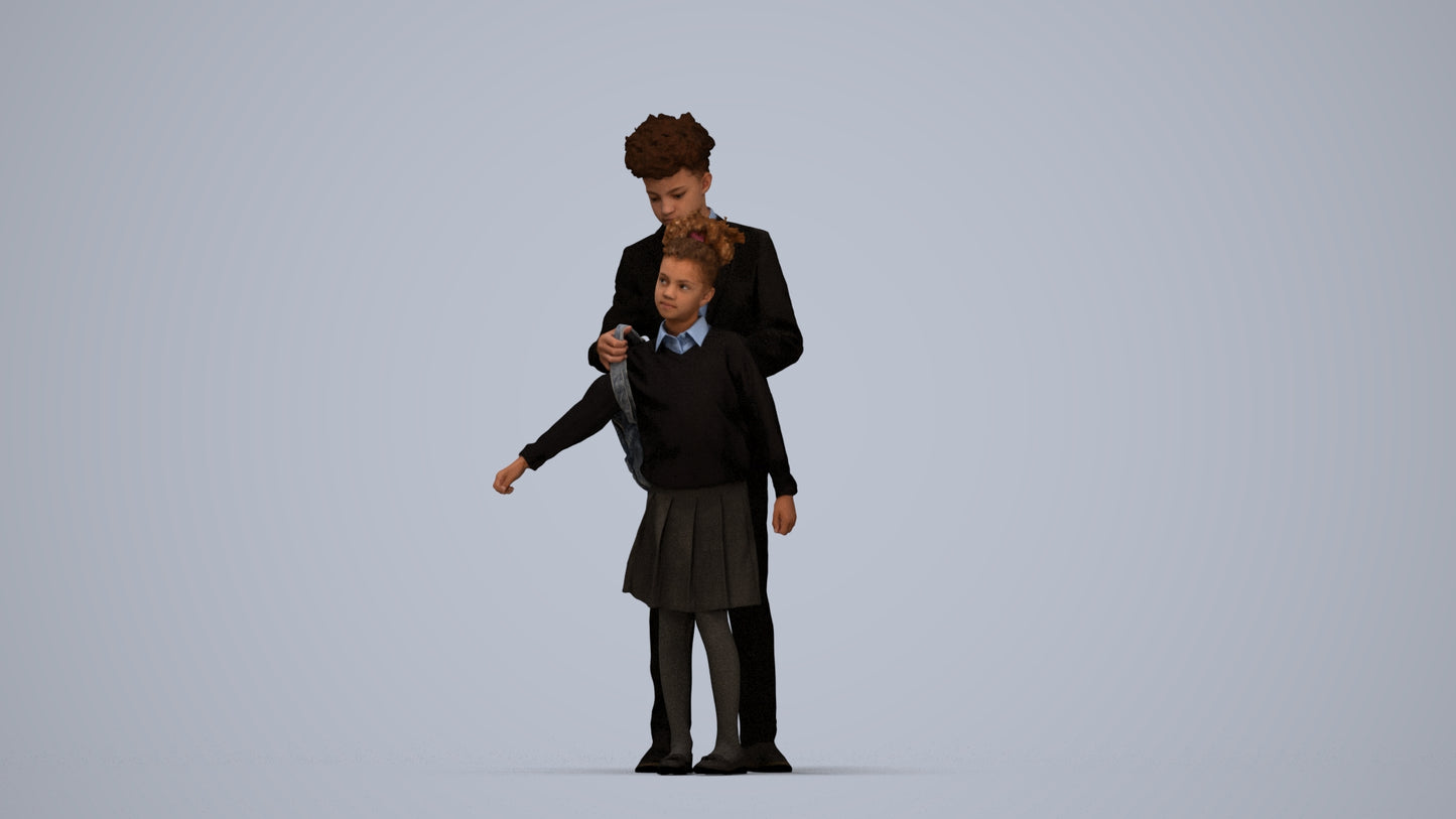 photogrammetry 3D girl kids, realistic human model archviz FBX, top-down view render