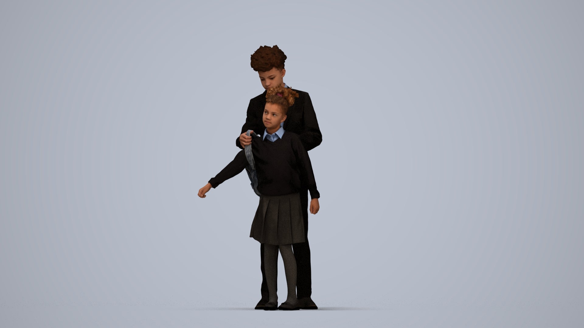 photogrammetry 3D girl kids, realistic human model archviz FBX, top-down view render