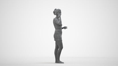 realistic 3D woman casual standing, scanned archviz people for Blender and 3ds Max, wireframe side view
